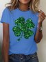 Women's Glitter Shamrock St patricks day Casual Print Cotton T-Shirt