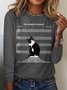 Women's The Sound Of Silence Funny Cute Cat Musical Staff Graphic Printing Casual Regular Fit Cat Crew Neck Shirt