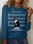 Women's The Sound Of Silence Funny Cute Cat Musical Staff Graphic Printing Casual Regular Fit Cat Crew Neck Shirt