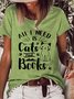 Women’s All I Need Is Cats And Books Loose Crew Neck Casual T-Shirt