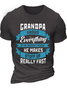Men's Grandpa Knows Everything Casual Crew Neck Text Letters T-Shirt