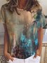 Women’s Abstract Art Texture Painting Casual Cotton-Blend Loose Crew Neck T-Shirt