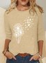 Women’s Dog Paw Print Dandelions Casual Loose Text Letters Crew Neck Shirt