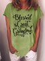 Women’s Blessed Great Grandma Crew Neck Cotton Casual T-Shirt