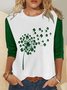 Women‘s Happy St. Patrick's Day Four-Leaf Clover Color Block Simple Long sleeve Shirt