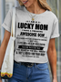 Women's Funny Word I Am A Lucky Mom Awesome Son Cotton Simple T-Shirt