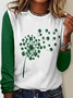 Women‘s Happy St. Patrick's Day Four-Leaf Clover Color Block Simple Long sleeve Shirt