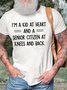 Men’s I’m A Kid At Heart And A Senior Citizen At Knees And Back Cotton Casual Text Letters T-Shirt
