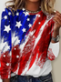 Women's USA Flag Print Casual Crew Neck Shirt