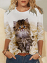 Women's Cat Art Graphic Printing Casual Crew Neck Shirt