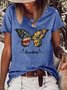 Women’s Freedom America Flag Butterfly Sunflower Text Letters Casual Cotton T-Shirt