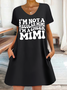 Women‘s Funny Not A Regular Mimi Cheerleader Mimi Loose Text Letters Casual V Neck Dress