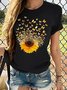 Women's Sunflower Butterfly Crew Neck Casual T-Shirt