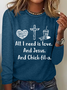 Women's Funny Cross And Heart And Coffee All I Need Is Love And Jesus And Chickfila Crew Neck Long sleeve Shirt