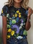 Women’s Plant Pattern Floral Casual Loose Crew Neck Floral T-Shirt