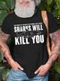 Men's What Doesn‘T Kill You Makes You Stronger Except Sharks Sharks Will Like You Funny Graphic Printing Crew Neck Casual Cotton Text Letters T-Shirt