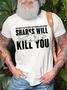 Men's What Doesn‘T Kill You Makes You Stronger Except Sharks Sharks Will Like You Funny Graphic Printing Crew Neck Casual Cotton Text Letters T-Shirt