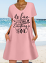 Women's Funny Word I'm Fine V Neck Casual Loose Dress