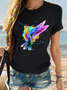 Women's Watercolor Hummingbird Bird Lover Crew Neck Casual Cotton T-Shirt