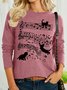 Women's Trick Cat Music Notes Funny Graphic Printing Text Letters Casual Loose Crew Neck Shirt