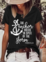 Women's Jesus Bible Verse The Anchor Holds In Spite Of the Storm Cotton Crew Neck Casual T-Shirt