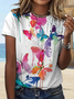 Women's Loose Simple Butterfly Crew Neck T-Shirt