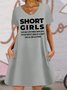 Women's Short Girl Funny Graphic Printing Text Letters Casual V Neck Loose Dress