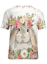 Women's Floral Easter Rabbit Loose Simple Crew Neck T-Shirt