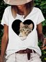 Women's Cat Lover Print Casual Crew Neck T-Shirt