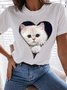 Women's Cat Lover Crew Neck Cotton Casual T-Shirt