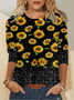 Women's Floral Plants Sunflower Crew Neck Regular Fit Casual Plants Shirt