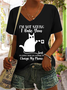 Women‘s Word Black Cat I’m Not Saying I Hate You But I Would Unplug Your Life Support To Charge My Phone Casual Loose T-Shirt