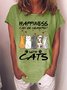Women’s Happiness Can Be Measured With Cats Crew Neck Loose Casual T-Shirt