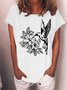 Women's hummingbird flower Funny Graphic Printing Crew Neck Casual Cotton-Blend Loose T-Shirt