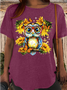 Women's Butterfly Sunflower Owl Crew Neck Loose Casual T-Shirt