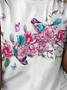 Women's Cute Bird Crew Neck Color Block Loose Simple T-Shirt