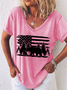 Women's Mama Bear Simple America Flag V Neck T-Shirt