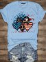 Women‘s Crew Neck America Heart Print Casual Cotton T-Shirt