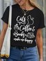 Women’s Cats Coffee & Books Make Me Happy Crew Neck Casual Loose T-Shirt