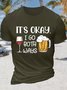 Men's It's Okay I Go Both Ways Funny Wine And Beer Graphic Printing Loose Cotton Casual Crew Neck T-Shirt
