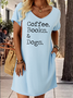 Women's  Coffee Book Dogs Crew Neck Casual Dress