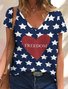 Women's USA flag free print Crew Neck Casual Regular Fit Plaid T-Shirt