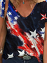 Womens American Flag Print Casual Regular Fit Plaid T-Shirt