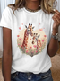 Women‘s Cute Giraffe Hearts Crew Neck Cotton Simple T-Shirt