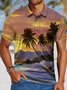 Men's Sunset Coconut Trees On The Hawaiian Coast Art Printing Urban Regular Fit Polo Collar Coconut Tree Polo Shirt