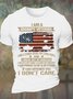 Men's I Am A Grumpy Veteran I Have A Serious Dislike For Stupid People And I Break Out In Sarcasm If This Offends You I Don't Care Funny America Flag Graphic Printing Cotton Casual Loose T-Shirt