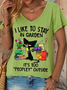 Women‘s Funny Word Garden And Black Cat It’s Too Peopley Outside Flowers Simple T-Shirt