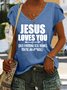 Women's Jesus Loves You Letters Casual Loose T-Shirt