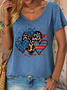Women's Simple America Flag Heart Loose T-Shirt