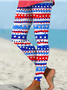 Womne's Patriotic Stripe Print Casual Abstract Leggings